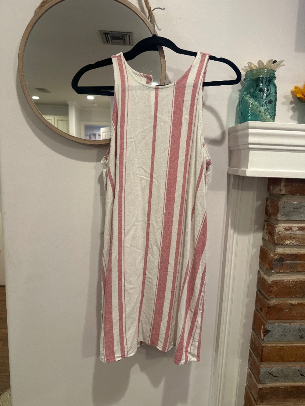Thread & Supply Large Pink White Striped Sleeveless Shift Dress Linen Blend